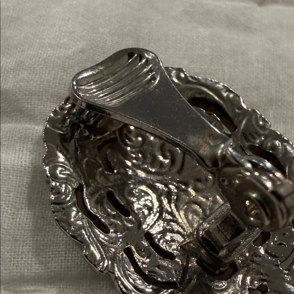 Gunmetal Filigree Floral Clip Earrings - Elegant Women’s Jewelry - Picture 5 of 8